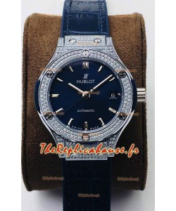 Hublot Classic Fusion Diamants Acier Cadran Bleu 38MM Montre réplique 1:1 Qualité miroir 