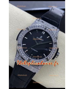 Hublot Classic Fusion Acier inoxydable Diamants Cadran noir Suisse Réplique Montre de qualité miroir 1:1