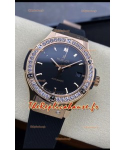 Hublot Classic Fusion Réplique de Montre Suisse miroir 1:1 en Or Rose Boîtier Acier 904L Cadran Noir 38MM