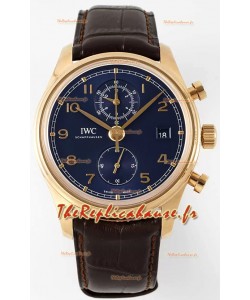 IWC Portugieser Chronograph Classic IW390305 Or Jaune Cadran Bleu Réplique miroir 1:1