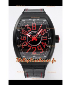 Franck Muller Vanguard Crazy Hours - Boîtier DLC - Cadran noir - Réplique Suisse 