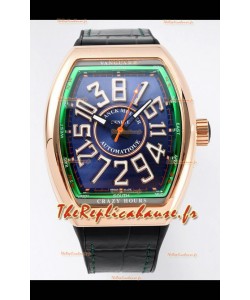 Franck Muller Vanguard Crazy Hours en plaqué or rose - Acier Cadran Bleu Réplique Suisse 