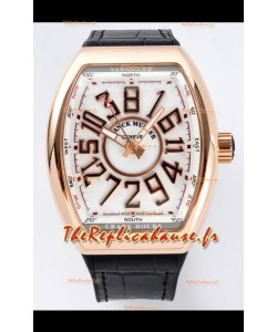 Franck Muller Vanguard Crazy Hours en plaqué or rose - Cadran blanc Réplique Suisse 