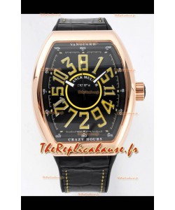 Franck Muller Vanguard Crazy Hours en plaqué or rose - Cadran noir Réplique Suisse 