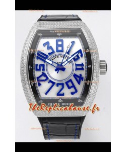 Franck Muller Vanguard Crazy Hours en acier inoxydable diamants - Cadran blanc Réplique Suisse 
