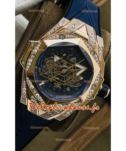 Hublot Big Bang UNICO Sang Bleu II Or Rose Diamants Réplique Suisse Qualité Miroir 1:1 