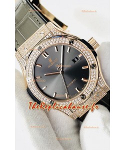 Hublot Classic Fusion Or Rose Diamants Cadran Gris Réplique Suisse 1:1 Qualité Miroir 
