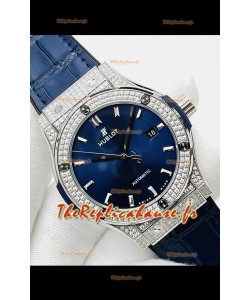 Hublot Classic Fusion Acier inoxydable Diamants Cadran Bleu Réplique Suisse Montre 1:1 Qualité Miroir 