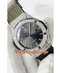 Hublot Classic Fusion Acier Inoxydable Diamants Cadran Gris Réplique Montre Suisse 1:1 Qualité Miroir 