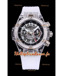 Hublot Big Bang Unico Boîtier Plexiglas Edition Réplique Suisse 1:1 Miroir Bracelet Blanc