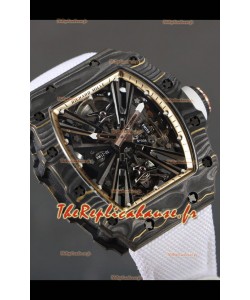 Réplique de montre Richard Mille RM12-01 Boîtier en fibre de carbone avec véritable Mouvement Tourbillon Miroir 1:1