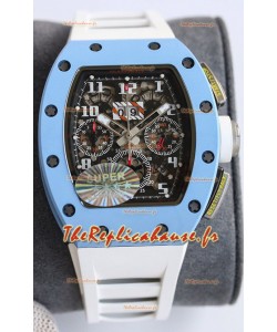 Richard Mille RM011 Cadran Céramique Bleu Casin Bracelet Caoutchouc Blanc Miroir 1:1 Réplique Montre Suisse 