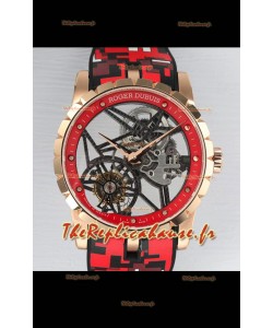 Roger Dubuis Excalibur Spider Flying Tourbillon Squelette Boîtier Or Rose 42MM 1:1 Miroir Montre Suisse