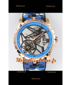 Roger Dubuis Excalibur Spider Flying Tourbillon Squelette Boîtier Or Rose 42MM 1:1 Miroir Montre Suisse