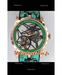 Roger Dubuis Excalibur Spider Flying Tourbillon Squelette Boîtier Or Rose 42MM 1:1 Miroir Montre Suisse