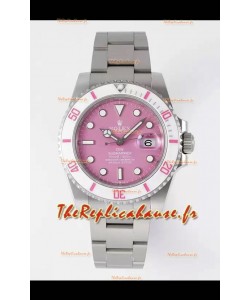 Montre Rolex Submariner DiW Boîtier Acier Inoxydable Lunette Céramique Blanche Cadran Rose Edition 