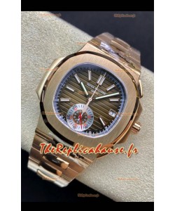 Patek Philippe Nautilus 5980/R Chronographe Or Rose sur Boîtier Acier 904L et Cadran marron - Réplique Miroir 1:1
