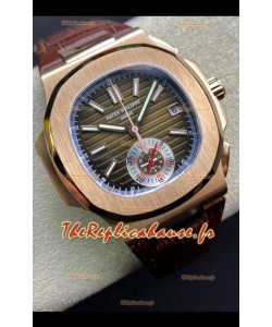 Patek Philippe Nautilus 5980/R Chronographe Or Rose sur Boîtier Acier 904L et Cadran marron - Réplique Miroir 1:1