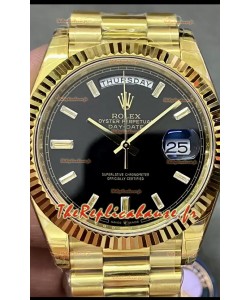 Rolex Day Date Presidential Montre en or jaune 18 carats 40 mm - Cadran noir Qualité miroir 1:1