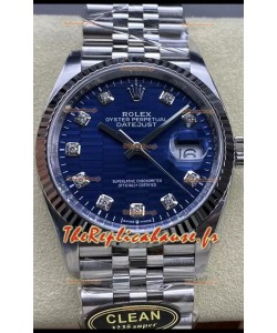 Rolex Datejust Cal.3235 Mouvement 1:1 Miroir Réplique Acier 904L 36MM - Cadran bleu cannelé à motifs