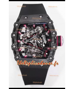 Richard Mille RM38-02 Boîtier carbone Bubba Watson Mouvement tourbillon caoutchouc noir Réplique miroir 1:1
