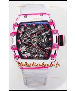 Richard Mille RM38-02 Carbone blanc/rose Bubba Watson Mouvement Tourbillon Nylon blanc Réplique miroir 1:1