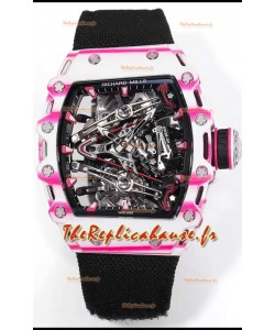Richard Mille RM38-02 Carbone blanc/rose Bubba Watson Mouvement Tourbillon Nylon noir Réplique miroir 1:1