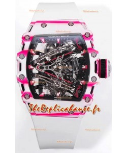 Richard Mille RM38-02 Carbone blanc/rose Bubba Watson Caoutchouc blanc Mouvement Tourbillon Réplique miroir 1:1