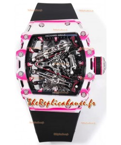 Richard Mille RM38-02 Carbone blanc/rose Bubba Watson Caoutchouc noir Mouvement Tourbillon Réplique miroir 1:1
