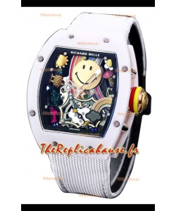 Richard Mille RM088 Smiley Tourbillon Boîtier céramique blanc Bracelet nylon Réplique Montre