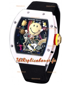 Richard Mille RM088 Smiley Tourbillon Boîtier céramique blanc Bracelet nylon noir Réplique Montre