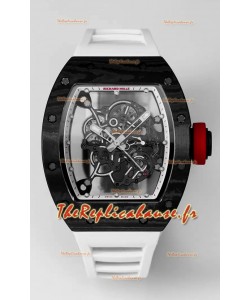 Richard Mille RM055 Boîtier carbone noir Caoutchouc blanc Superclone 1:1 Montre Tourbillon Véritable 