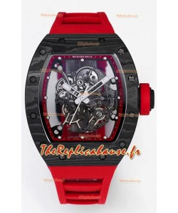 Montre Richard Mille RM055 Boîtier carbone noir Caoutchouc rouge 1:1 Superclone Tourbillon Authentique