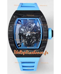 Montre Richard Mille RM055 Boîtier Carbone Noir Caoutchouc Bleu 1:1 Superclone Tourbillon Authentique 