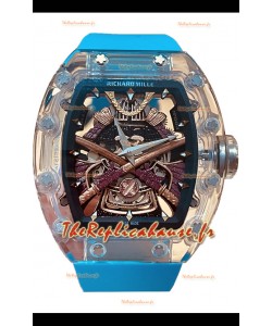 Richard Mille RM047 Samurai Tourbillon Véritable Montre en Boîtier Saphir Bracelet Bleu