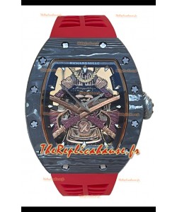 Richard Mille RM047 Samurai Genuine Tourbillon Watch in Carbon Casing Red Strap
