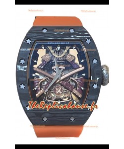 Richard Mille RM047 Samurai Montre Tourbillon Authentique Boîtier Carbone Bracelet Orange