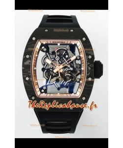 Richard Mille RM055 Boîtier en carbone noir Jantes en or Montre Superclone Tourbillon Authentique 1:1 
