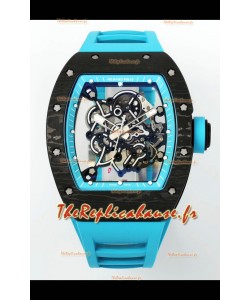 Richard Mille RM055 Boîtier noir en carbone Jantes bleues Montre Superclone Tourbillon Authentique