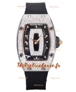 Montre Richard Mille RM007 Diamants Pavé Cadran Noir 904L Superclone Acier Suisse 
