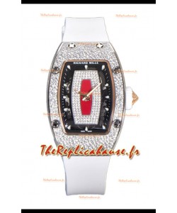 Richard Mille RM007 Pavé de diamants Bracelet blanc Cadran rouge Acier 904L Montre Suisse Superclone 