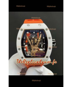Richard Mille RM66 Flying Tourbillon Véritable Céramique Blanche Bracelet Orange Superclone Réplique Montre 