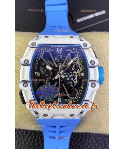 Richard Mille RM35-03 Rafael Nadal Edition Boîtier en fibre de carbone blanc Miroir 1:1 Montre réplique avec bracelet bleu 