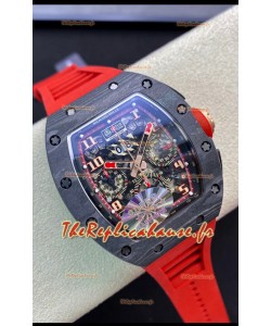 Richard Mille RM011 Felipe Massa Miroir 1:1 Boîtier en carbone forgé noir Bracelet rouge