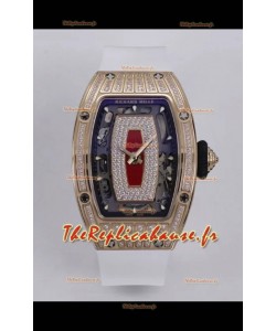 Richard Mille Super Clone RM07-01 Sertie de diamants904L Boîtier or rose Automatique Réplique Montre