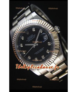 Réplique de montre Rolex Datejust Japanese - Cadran noir en 41MM avec bracelet huitre