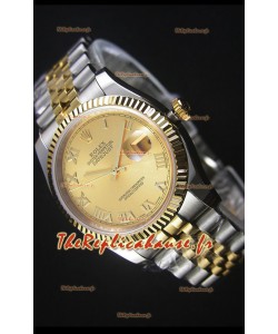 Réplique de montre japonaise Rolex Datejust - Placage bicolore avec cadran doré dans un boîtier de 36MM