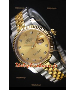 Réplique de montre japonaise Rolex Datejust - Placage bicolore avec cadran doré dans un boîtier de 36MM