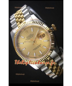 Réplique de montre japonaise Rolex Datejust - Placage bicolore avec cadran doré dans un boîtier de 36MM