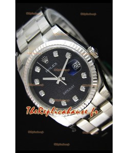Réplique de montre Rolex Datejust Japanese - Cadran noir en 36MM avec bracelet huitre
